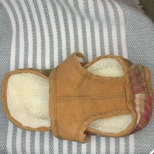 Puppy Dog Jacket/Coat Snaps Lined Back Leash Hole Canvas Wool Plaid Extra Small